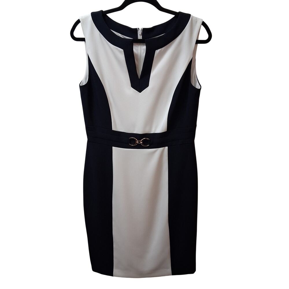 NWOT Chelsea Rose Navy/White Women Sleeveless Dressy Office Sheath Dress VNeck-8